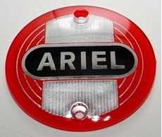 Picture of Pair of Red Ariel Round Tank Badges with Red background.