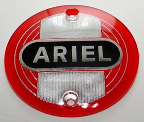 Picture of Pair of Red Ariel Round Tank Badges with Red background.